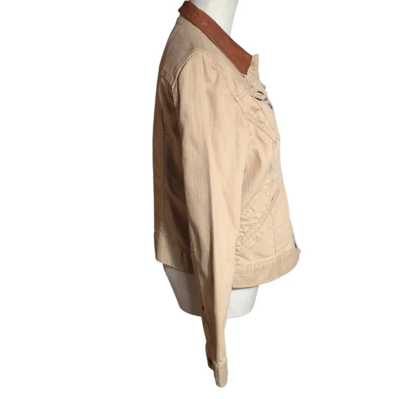 Ralph Lauren Jeans Co. Tan Jean Jacket with Brown Leather Collar - Picture 3 of 6